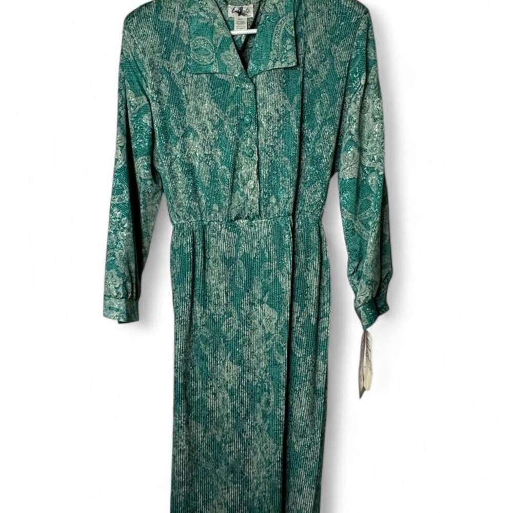 Vintage 80s L’Gante Petites Pleated Midi Dress NWT Size 8 Removable Belt - Picture 1 of 4
